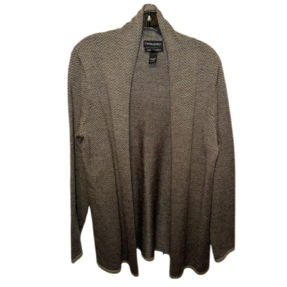 Cynthia Rowley Grey Herringbone Merino Wool Blend Cardigan Sz Large Lagenlook - Picture 4 of 7